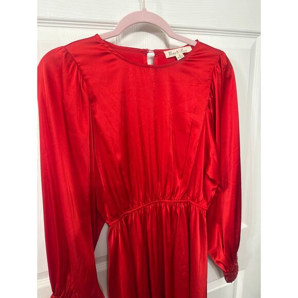 Vine & Love Red Iva Satin Dress with Long Sleeve Sequin Cuffs, S - Picture 2 of 8
